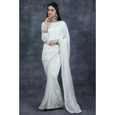 White Readymade Saree Indian Designer Sari Online