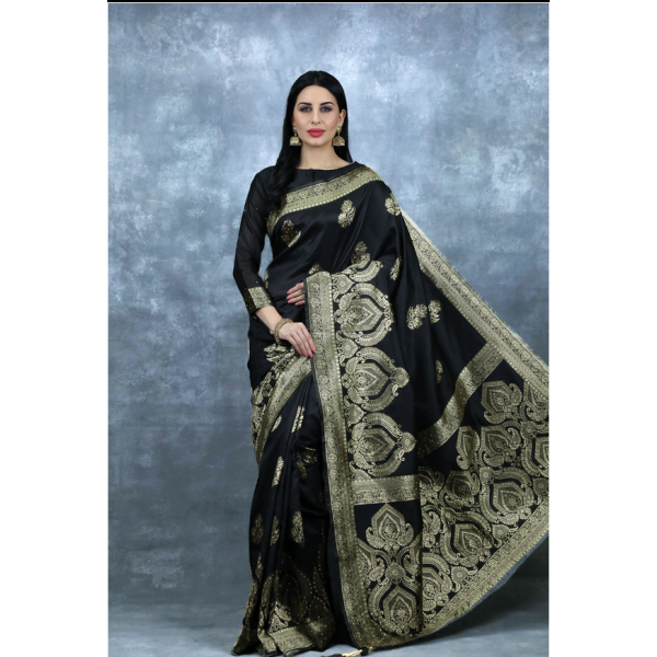 Black Brocade Gold Saree Indian Designer Sari Online UK