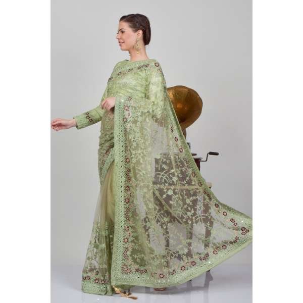 Mint Heavy Embellished Indian Bridal Saree