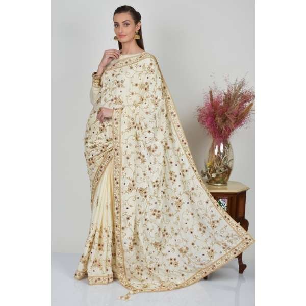 Ivory Embroidered Fancy Saree