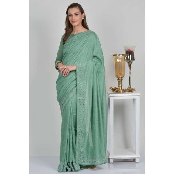 Dark Mint Designer Sequin Party Saree