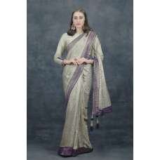 Grey Brocade Style Indian Designer Saree