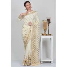 Ivory Georgette Embellished Indian Wedding Saree