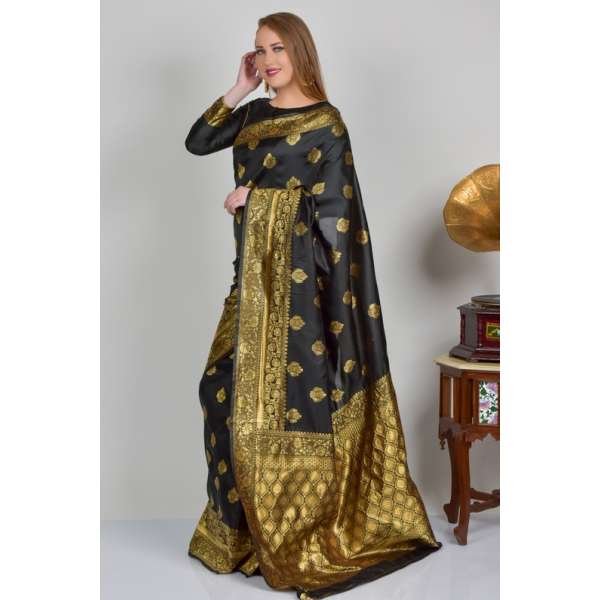 Black Ethnic Authentic Banarasi Silk Readymade Saree