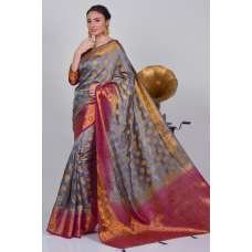 Grey & Magenta Indian Banarasi Silk Saree