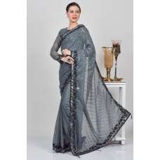 Dark Grey & Black Sequin Embroidered Party Saree