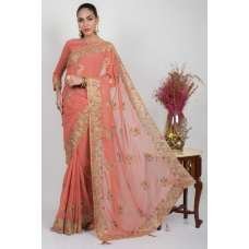 Rose Pink Embroidered Georgette Pakistani Designer Saree Rose Pink Embroidered Georgette Pakistani Designer Saree
