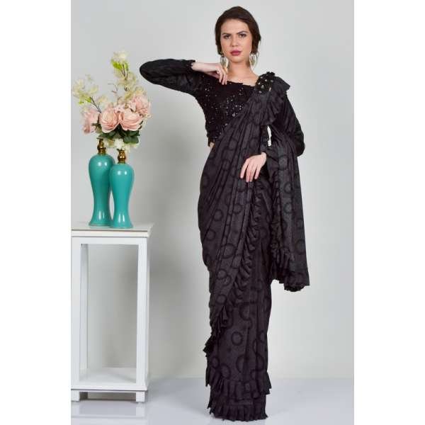 Black Embellishing Lycra Evening Saree