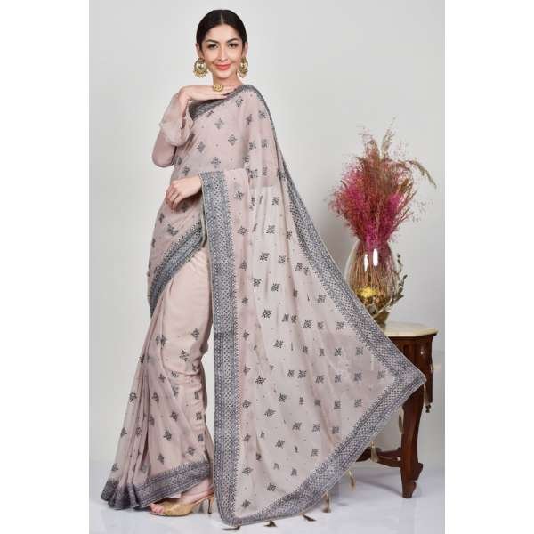 Mauve Indian Designer Embroidered Saree