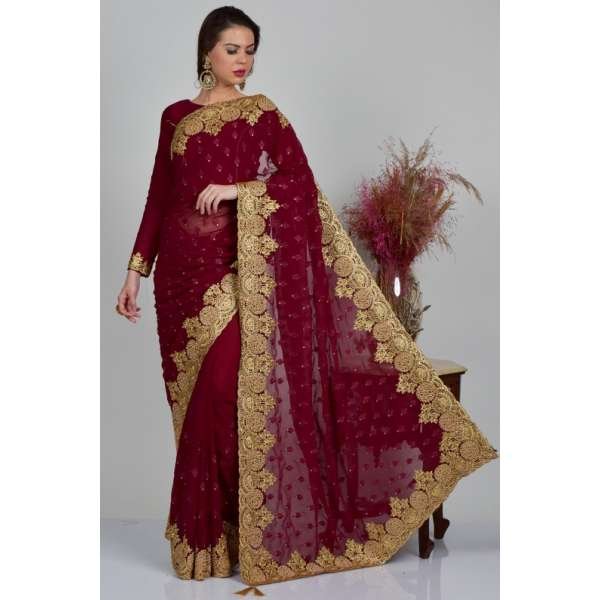Maroon Indian Wedding Party Saree
