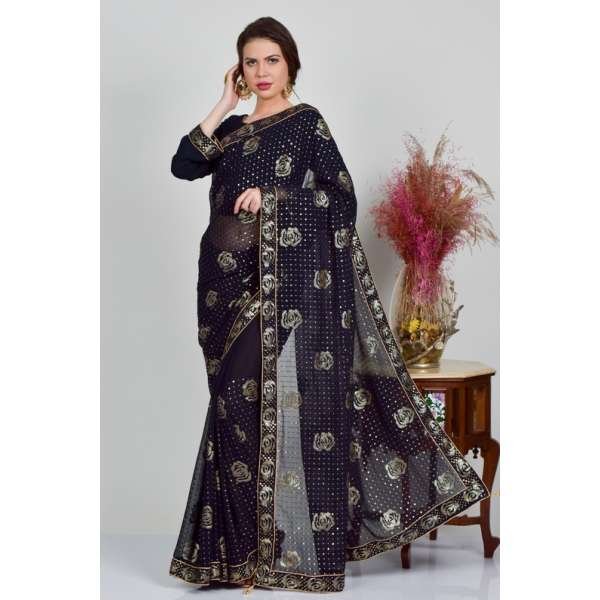 Midnight Blue Shimmering Evening Saree
