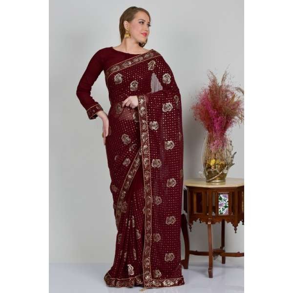 Maroon Trendy Party Wear Saree