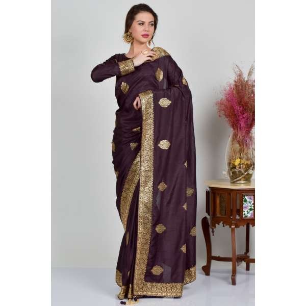 Deep Purple Indian Fancy Evening Wear Saree