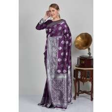 Purple & Grey Indian Brocade Style Readymade Saree