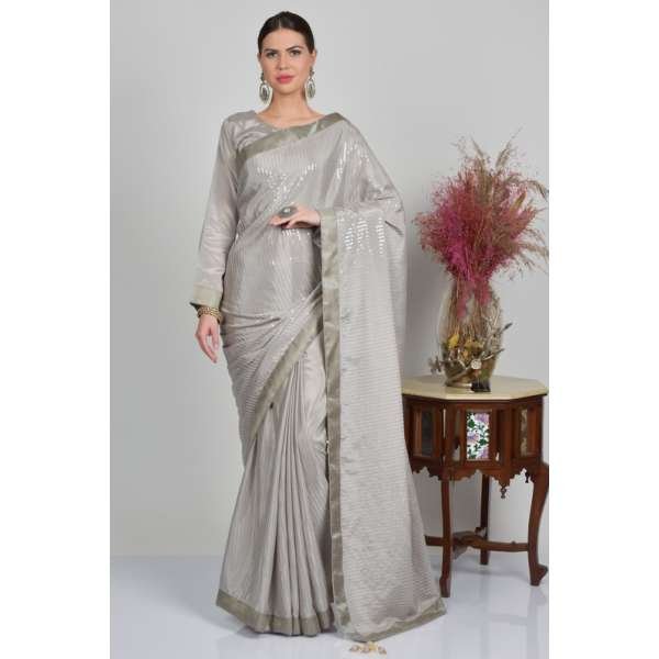 Grey Shimmering Indian Party Saree