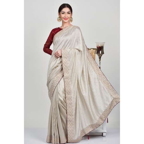Light Grey Designer Party Wear Saree