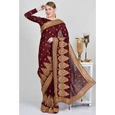 Maroon Embroidered Bollywood Style Readymade Saree