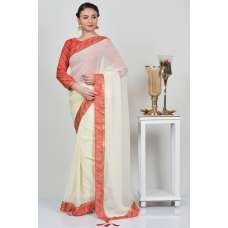 Cream & Orange Georgette Casual Saree