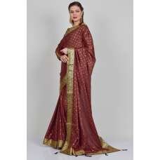 Maroon Ethnic Embellished Party Saree
