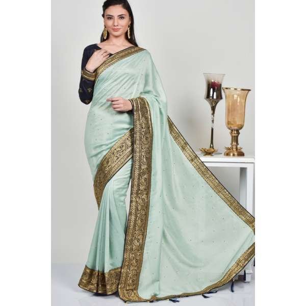 Mint & Black Pakistani Designer Wedding Saree