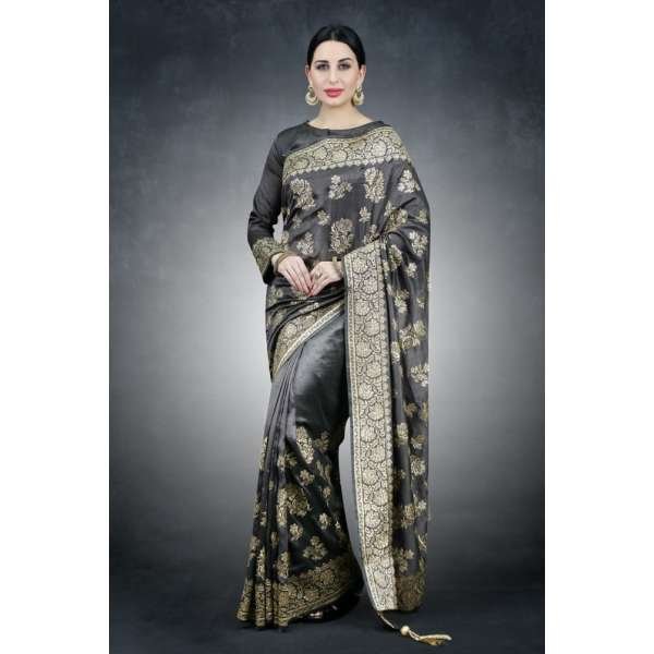 Dark Grey Vintage Wedding Saree