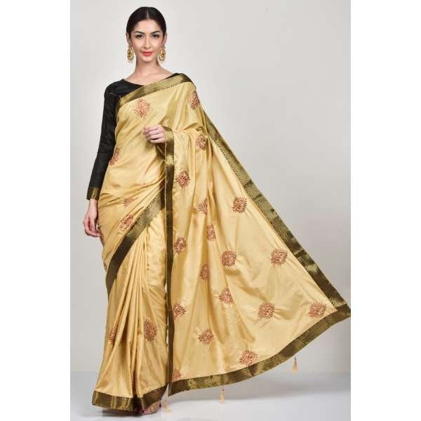 Gold & Black Silk Embroidered Wedding Saree
