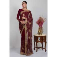 Maroon Designer Embroidered Jaal Stylish Wedding Saree