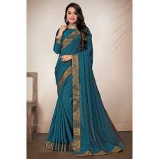 Peacock Blue Indian Women's Casual Saree