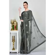 Dark Grey Pakistani Designer Bridal Saree Dark Grey Pakistani Designer Bridal Saree