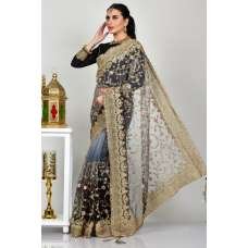 Grey Black Indian Designer Two Tone Saree