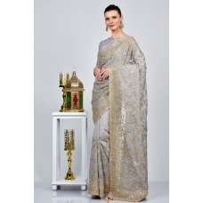 Grey Indian Wedding Wear Bridal Saree