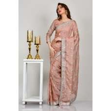 Pink Embellished Sequin Organza Saree