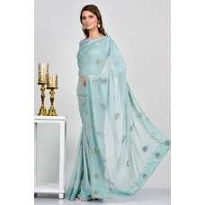 Aqua Blue Indian Georgette Saree