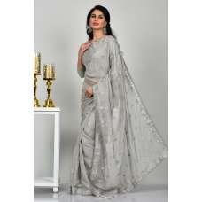 Light Grey Evening Wear Organza Saree Light Grey Evening Wear Organza Saree