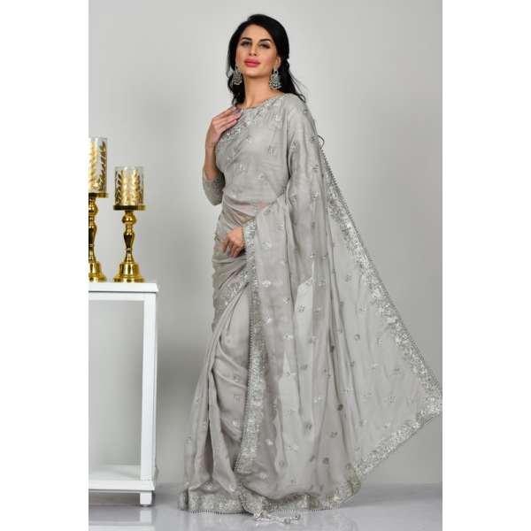 Light Grey Evening Wear Organza Saree