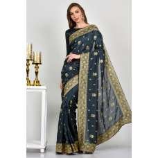 Charcoal Grey Indian Evening Saree Charcoal Grey Indian Evening Saree