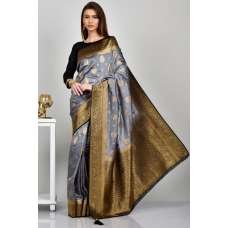 Grey Black Fancy Indian Banarasi Saree