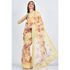 Lemon Yellow Floral Printed Summer Saree