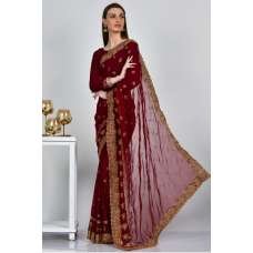 Dark Maroon Embroidered Pakistani Saree Dark Maroon Embroidered Pakistani Saree