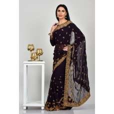 Dark Purple Blooming Evening Saree