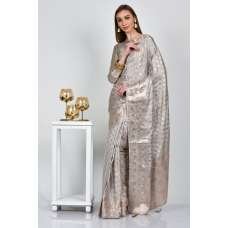 Grey Indian Designer Brocade Style Saree