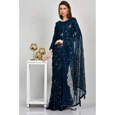 Peacock Blue Indian Evening Saree