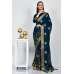 Petrol Blue Embroidered Evening Party Saree
