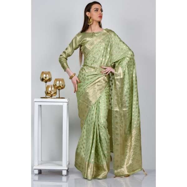 Pista Trendy Banarasi Silk Indian Saree
