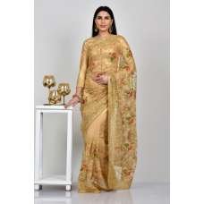 Beige Net Embroidered Wedding Saree