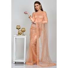 Peach Net Indian Wedding Saree Peach Net Indian Wedding Saree