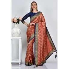 Carrot Navy Blue Brocade Style South Indian Saree