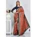 Carrot Navy Blue Brocade Style South Indian Saree