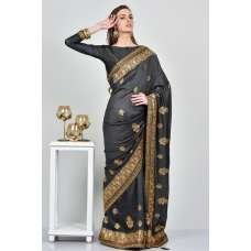Dark Grey Luxury Embroidered Fancy Saree Dark Grey Luxury Embroidered Fancy Saree