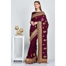 Dark Plum Indian Designer Wedding Saree